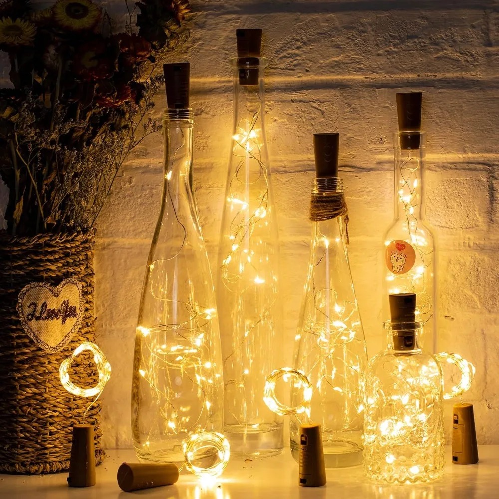 Decor Lighting Cork - أضواء زجاجات النبيذ LED، 10 قطع،