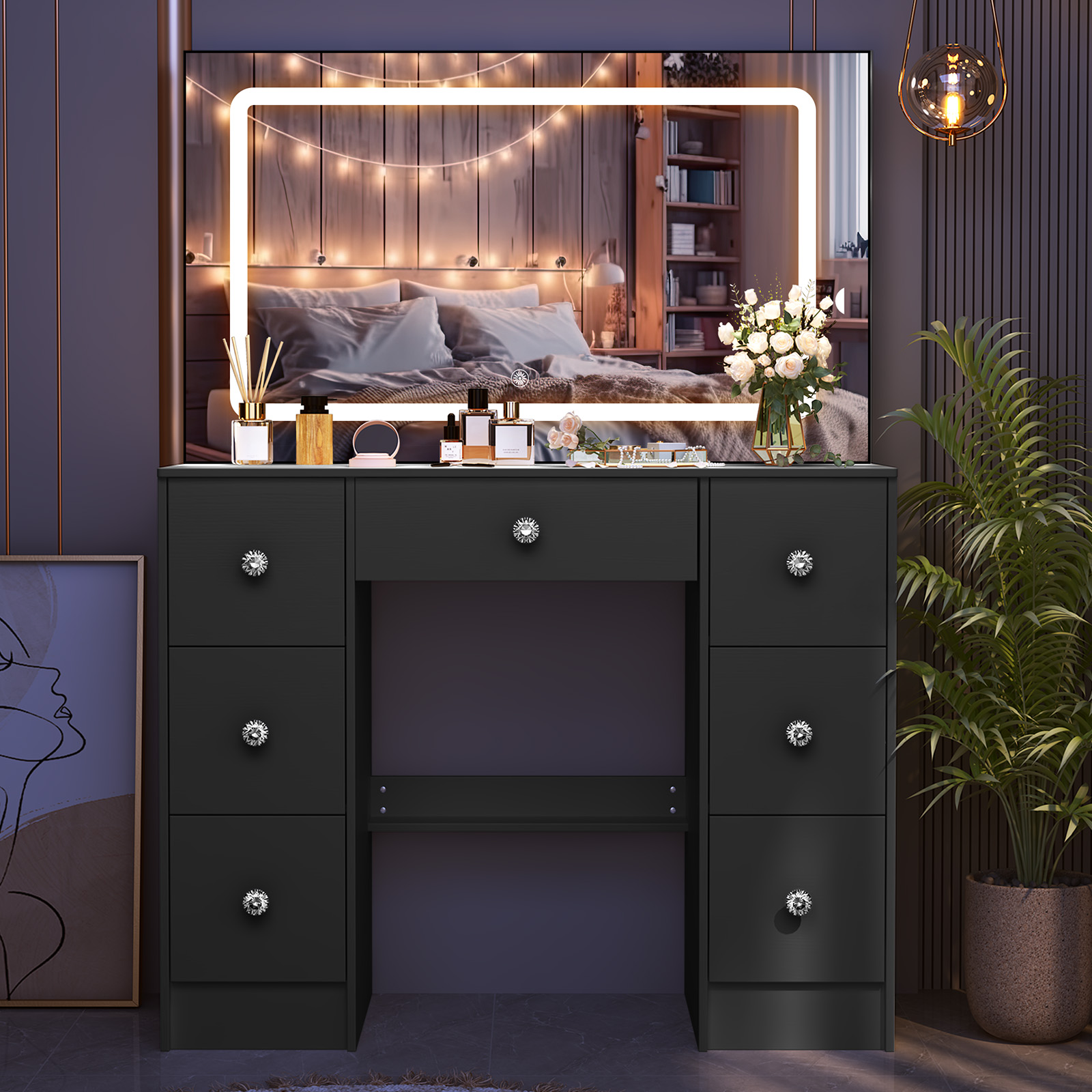 طاولة تجميل سوداء مع مرآة كبير - مراجعة Home Decor Lighting Brands وسعره