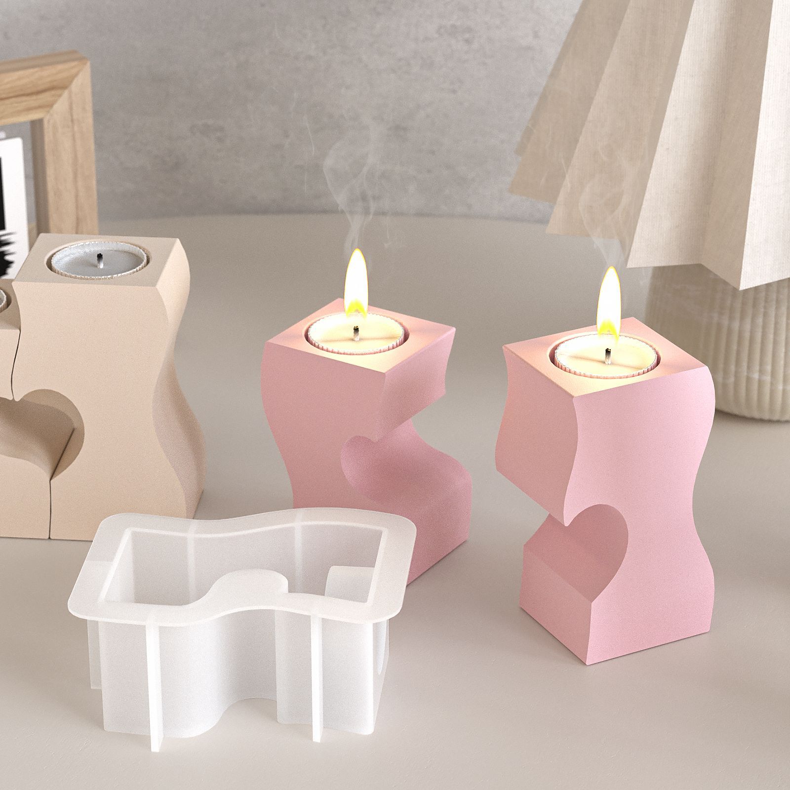 S القلب الشمعدان قوالب السيليك - مراجعة Candle Holder Set وسعره